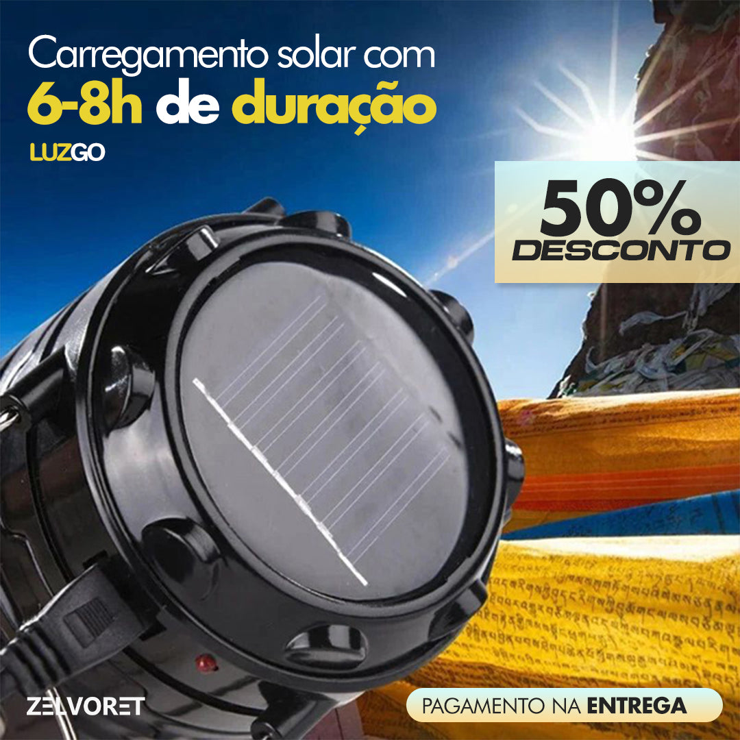 LuzGo – Lâmpada solar recarregável 2 em 1 para campismo e emergências