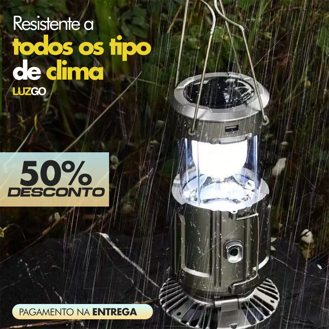 LuzGo – Lâmpada solar recarregável 2 em 1 para campismo e emergências