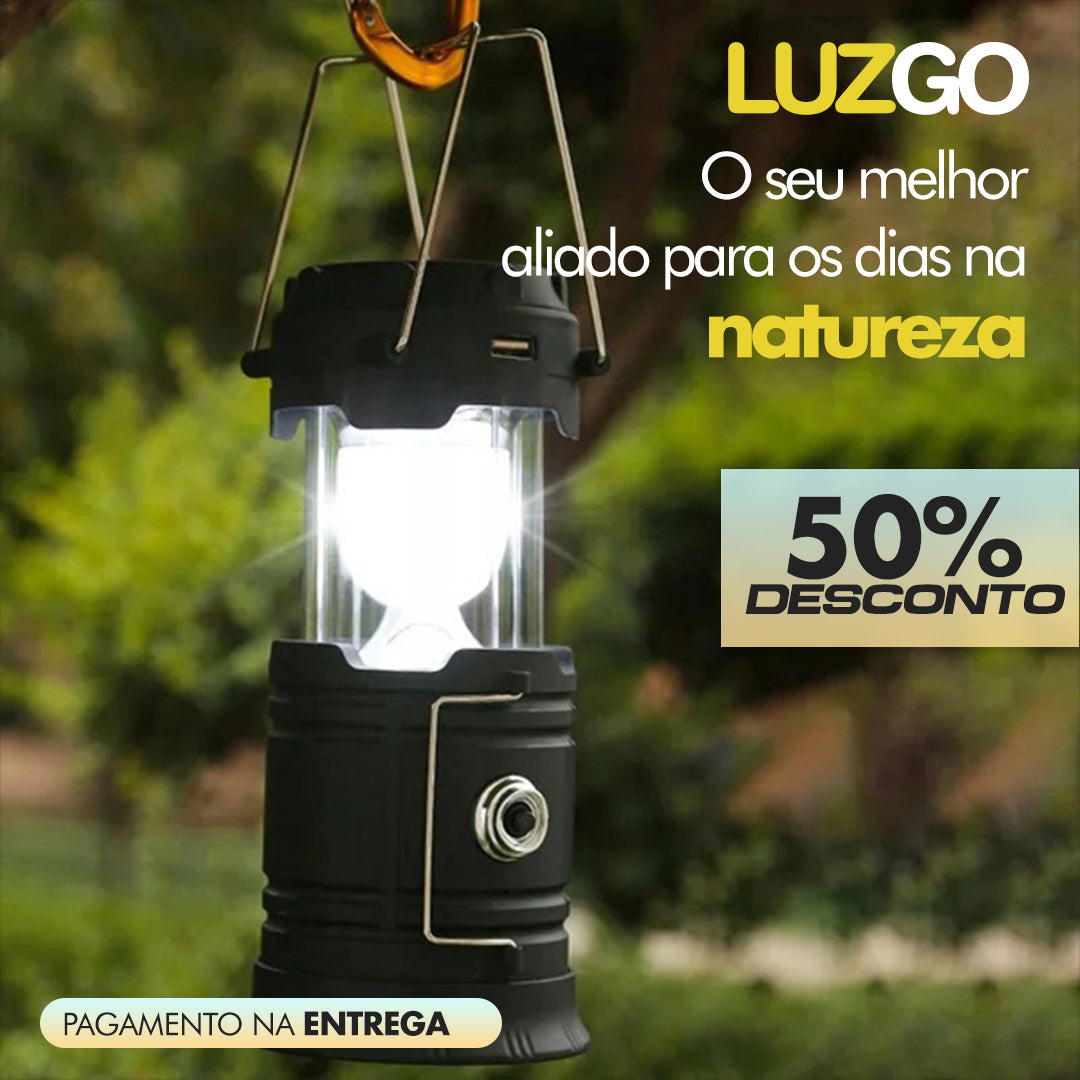 LuzGo – Lâmpada solar recarregável 2 em 1 para campismo e emergências